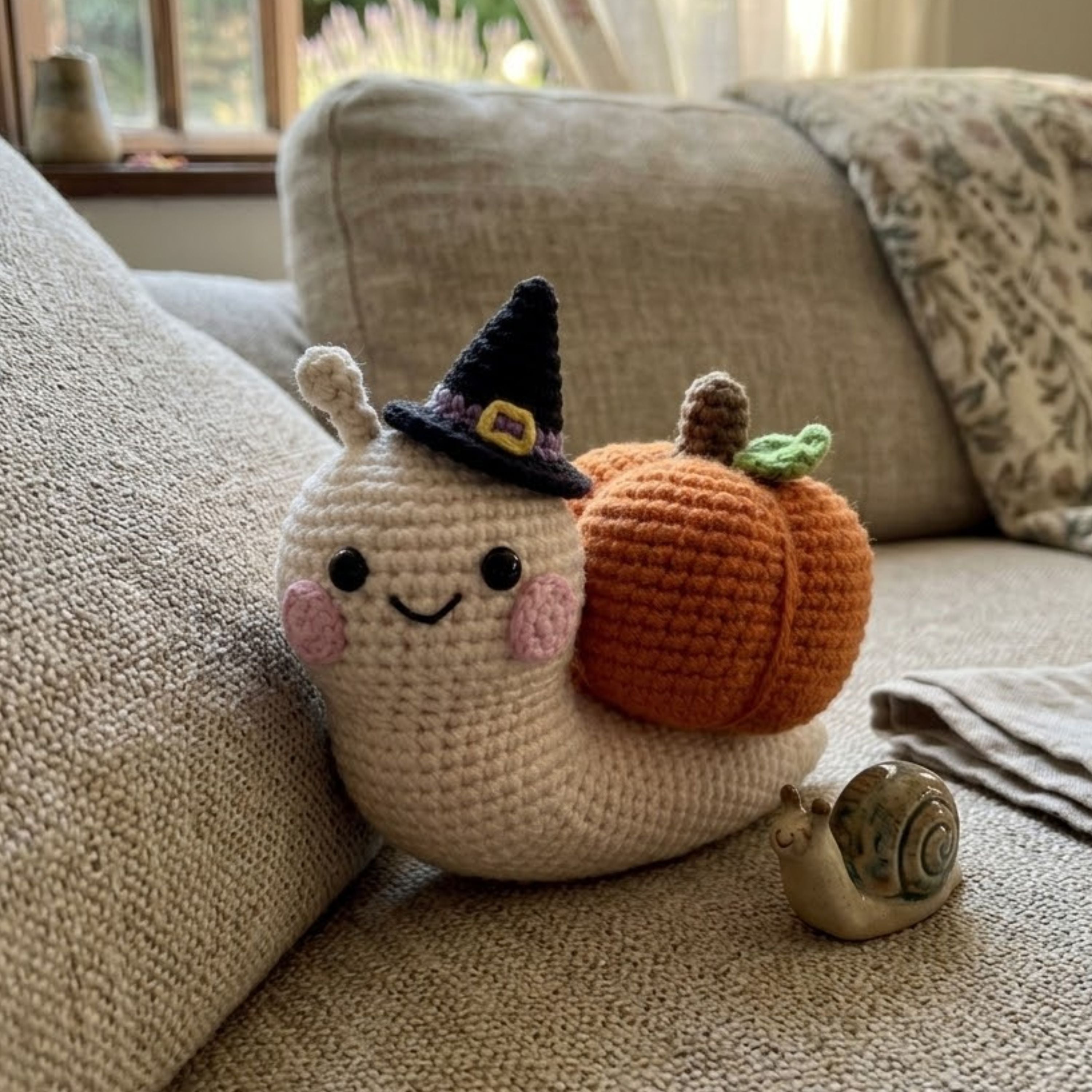 Cute Halloween Crochet Snail Pumpkin Plush, Kawaii Amigurumi Witch Snail Toy, Handmade Fall Decor Gift, Cute Spooky Nursery Toy Sizes 4-12in