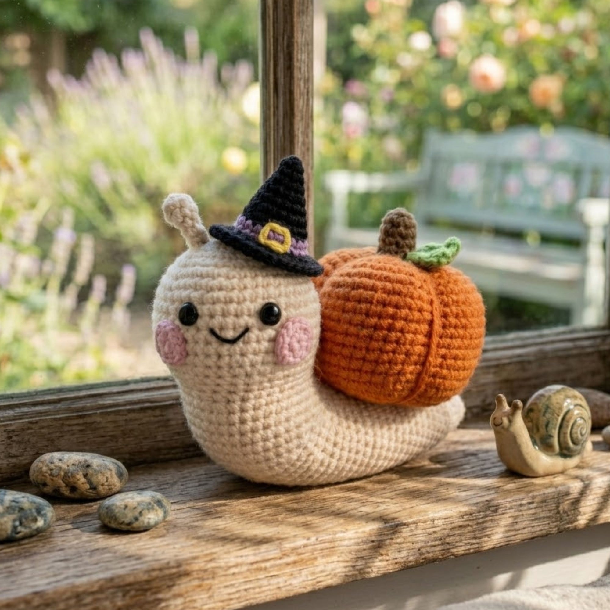 Cute Halloween Crochet Snail Pumpkin Plush, Kawaii Amigurumi Witch Snail Toy, Handmade Fall Decor Gift, Cute Spooky Nursery Toy Sizes 4-12in