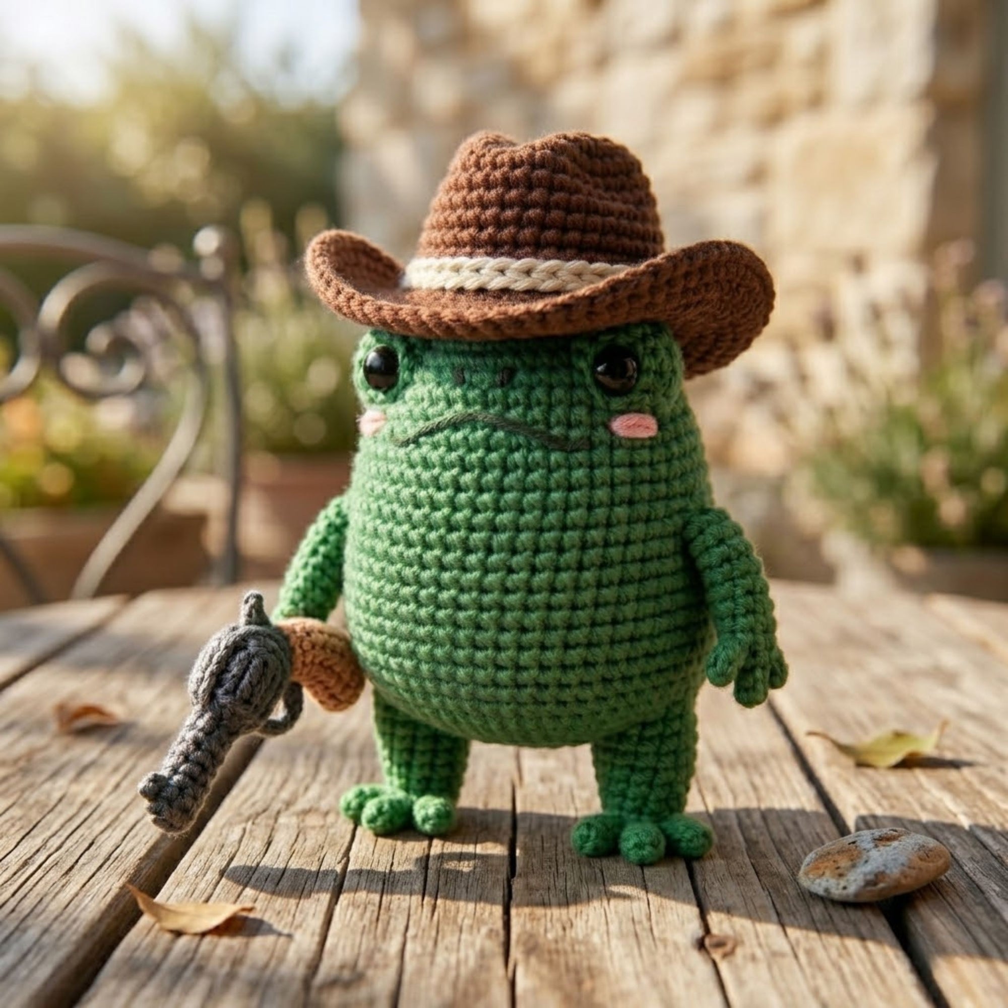 Cute Crochet Cowboy Frog Plush, Kawaii Amigurumi Western Frog Doll, Handmade Farmhouse Decor Gift, Nursery Shelf Toy, Room Deco Sizes 4-12in
