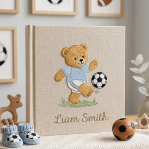 Personalized Baby Photo Album, Hand Embroidered Dinosaur Memory Book, Custom Name Keepsake, Woodland Nursery Gift, Newborn, Baby Shower Gift