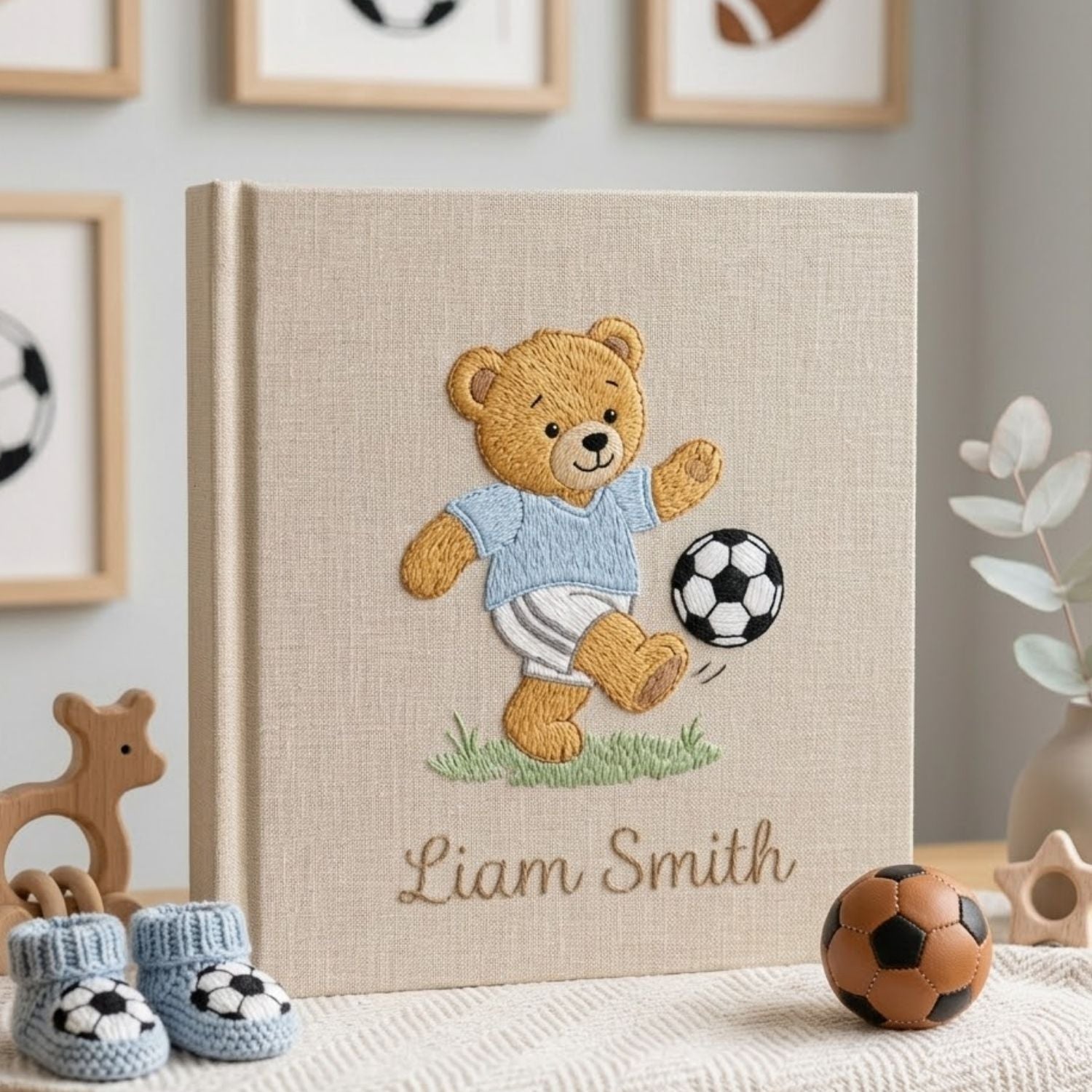 Personalized Baby Photo Album, Hand Embroidered Dinosaur Memory Book, Custom Name Keepsake, Woodland Nursery Gift, Newborn, Baby Shower Gift