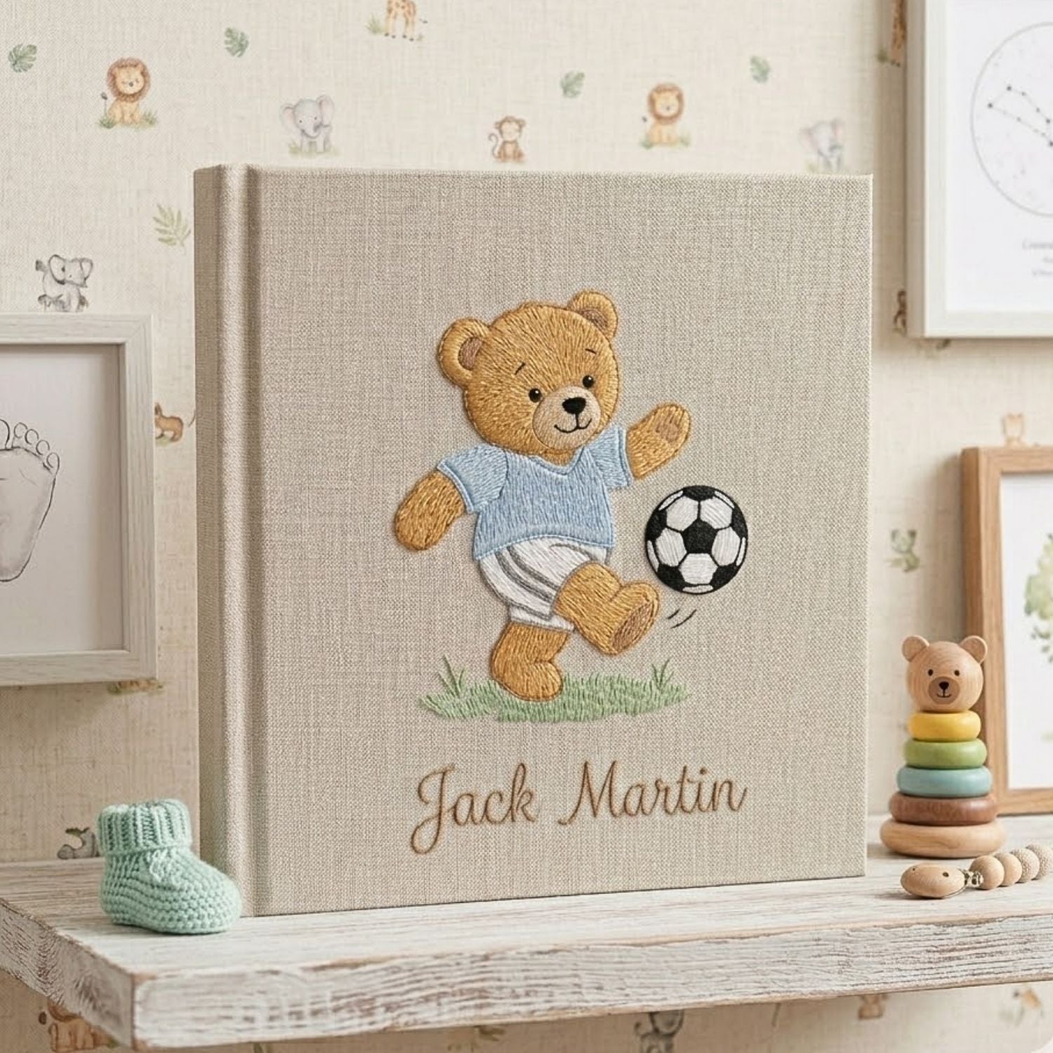Personalized Baby Photo Album, Hand Embroidered Dinosaur Memory Book, Custom Name Keepsake, Woodland Nursery Gift, Newborn, Baby Shower Gift