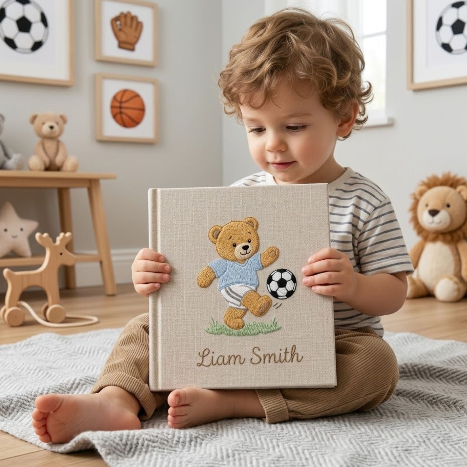 Personalized Baby Photo Album, Hand Embroidered Dinosaur Memory Book, Custom Name Keepsake, Woodland Nursery Gift, Newborn, Baby Shower Gift