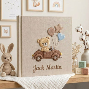 Personalized Baby Photo Album, Hand Embroidered Dinosaur Memory Book, Custom Name Keepsake, Woodland Nursery Gift, Newborn, Baby Shower Gift