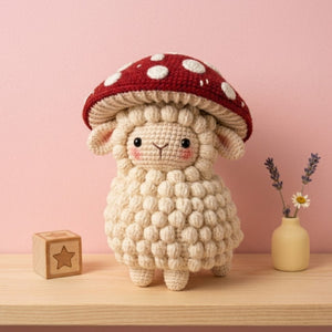 Cute Crochet Mushroom Sheep Plush, Kawaii Amigurumi Lamb Doll, Handmade Cottagecore Nursery Decor Gift, Soft Farm Animal Toy Sizes 4-12 inch