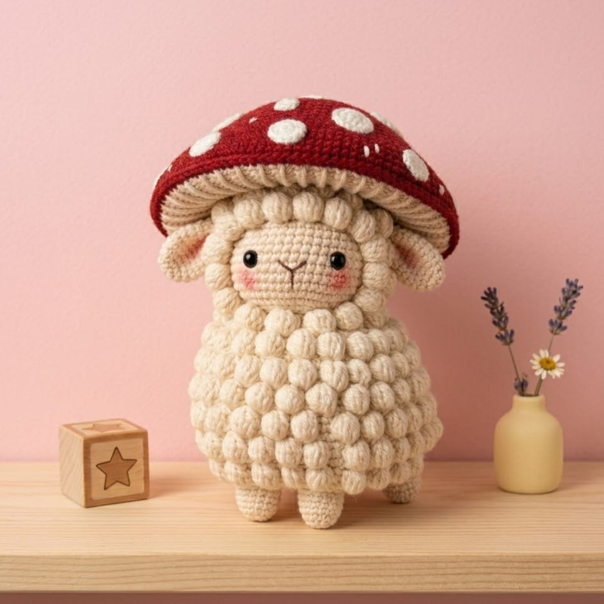 Cute Crochet Mushroom Sheep Plush, Kawaii Amigurumi Lamb Doll, Handmade Cottagecore Nursery Decor Gift, Soft Farm Animal Toy Sizes 4-12 inch