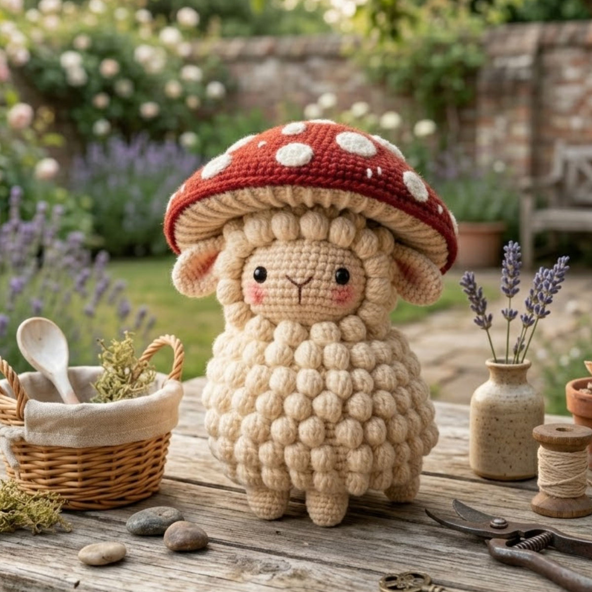 Cute Crochet Mushroom Sheep Plush, Kawaii Amigurumi Lamb Doll, Handmade Cottagecore Nursery Decor Gift, Soft Farm Animal Toy Sizes 4-12 inch