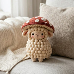 Cute Crochet Mushroom Sheep Plush, Kawaii Amigurumi Lamb Doll, Handmade Cottagecore Nursery Decor Gift, Soft Farm Animal Toy Sizes 4-12 inch