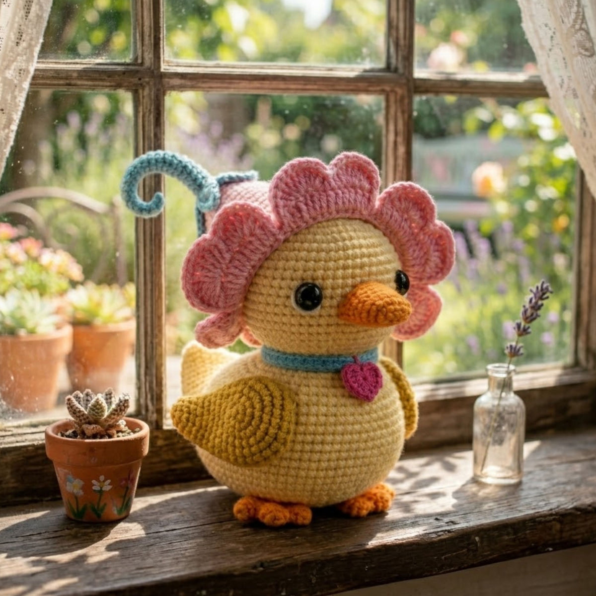 Cute Crochet Flower Duck Plush, Kawaii Amigurumi Duckling Doll, Handmade Spring Nursery Decor Gift, Soft Yellow Plush Toy Sizes 4-12in Gift