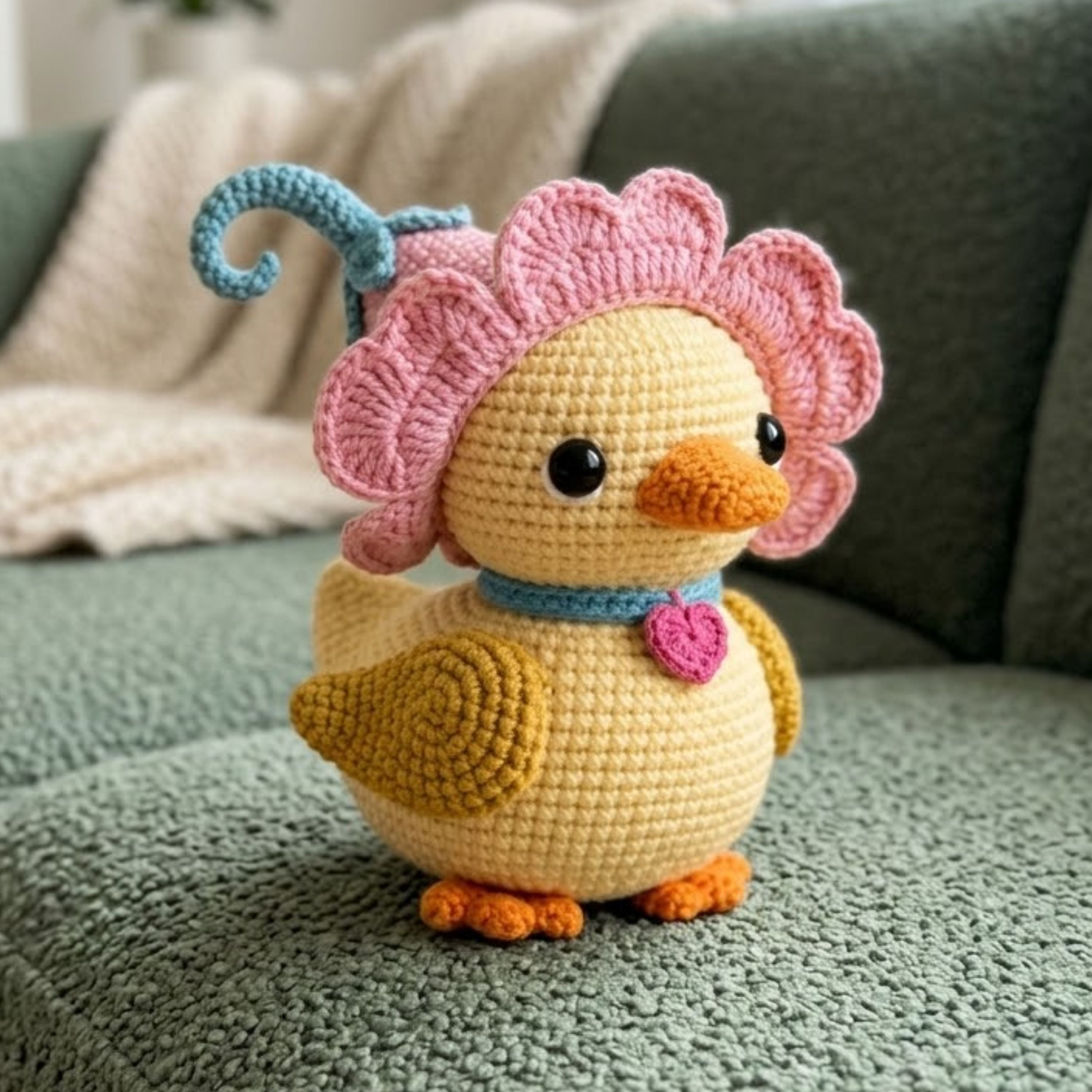 Cute Crochet Flower Duck Plush, Kawaii Amigurumi Duckling Doll, Handmade Spring Nursery Decor Gift, Soft Yellow Plush Toy Sizes 4-12in Gift
