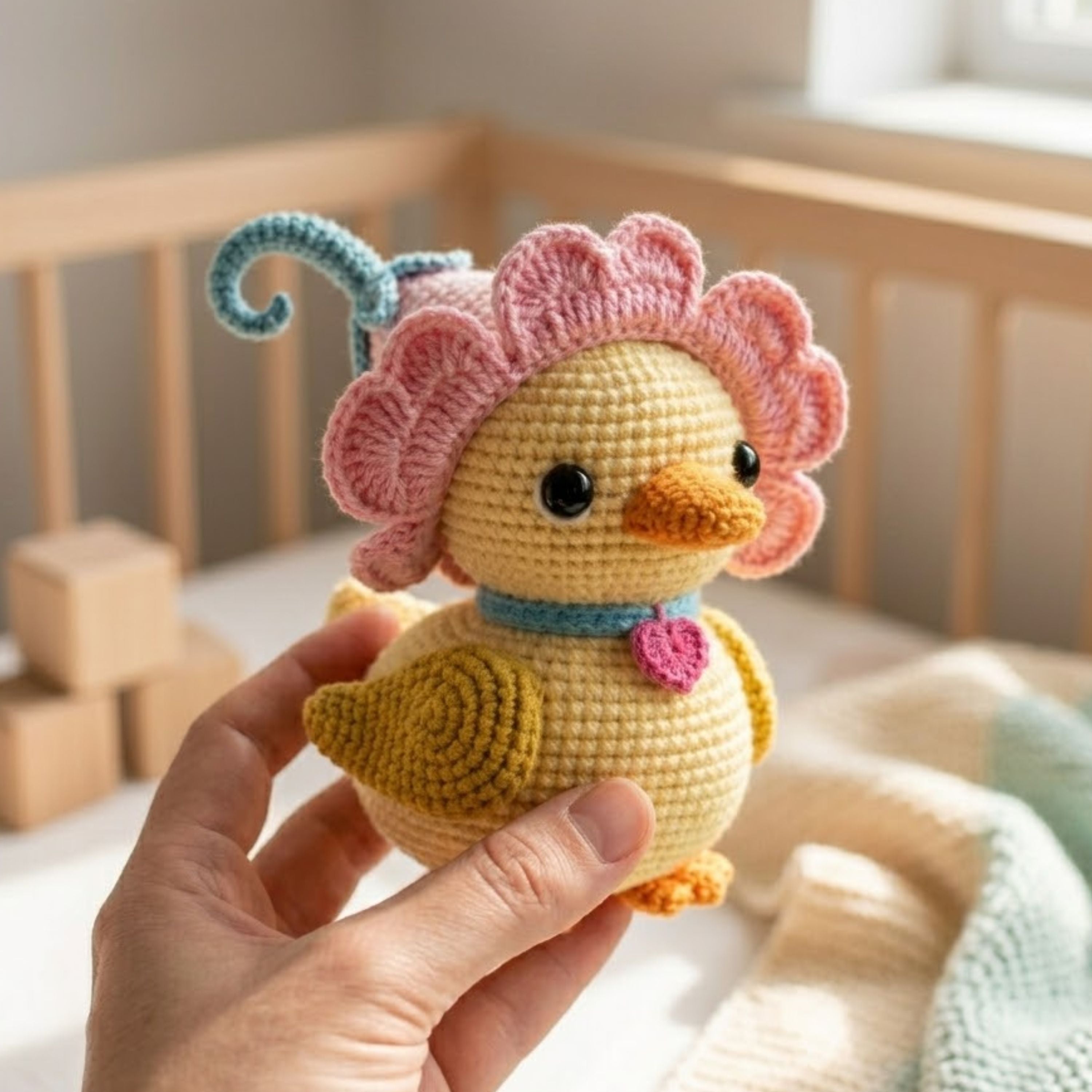 Cute Crochet Flower Duck Plush, Kawaii Amigurumi Duckling Doll, Handmade Spring Nursery Decor Gift, Soft Yellow Plush Toy Sizes 4-12in Gift