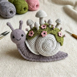 Cute Crochet Garden Snail Plush with Mushroom Shell, Kawaii Amigurumi Woodland Toy, Handmade Nursery Decor Gift, Cottagecore Soft Toy 4-12in