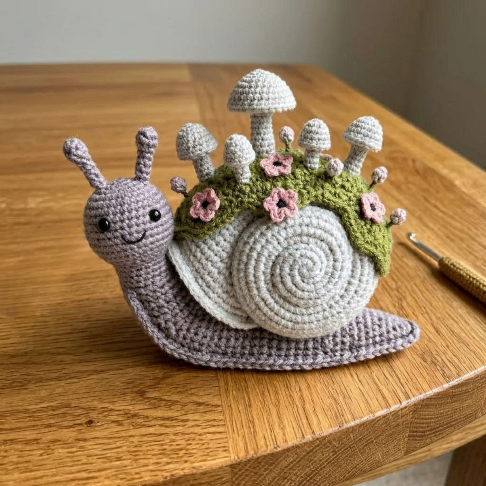 Cute Crochet Garden Snail Plush with Mushroom Shell, Kawaii Amigurumi Woodland Toy, Handmade Nursery Decor Gift, Cottagecore Soft Toy 4-12in