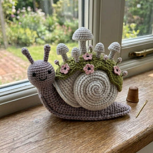 Cute Crochet Garden Snail Plush with Mushroom Shell, Kawaii Amigurumi Woodland Toy, Handmade Nursery Decor Gift, Cottagecore Soft Toy 4-12in