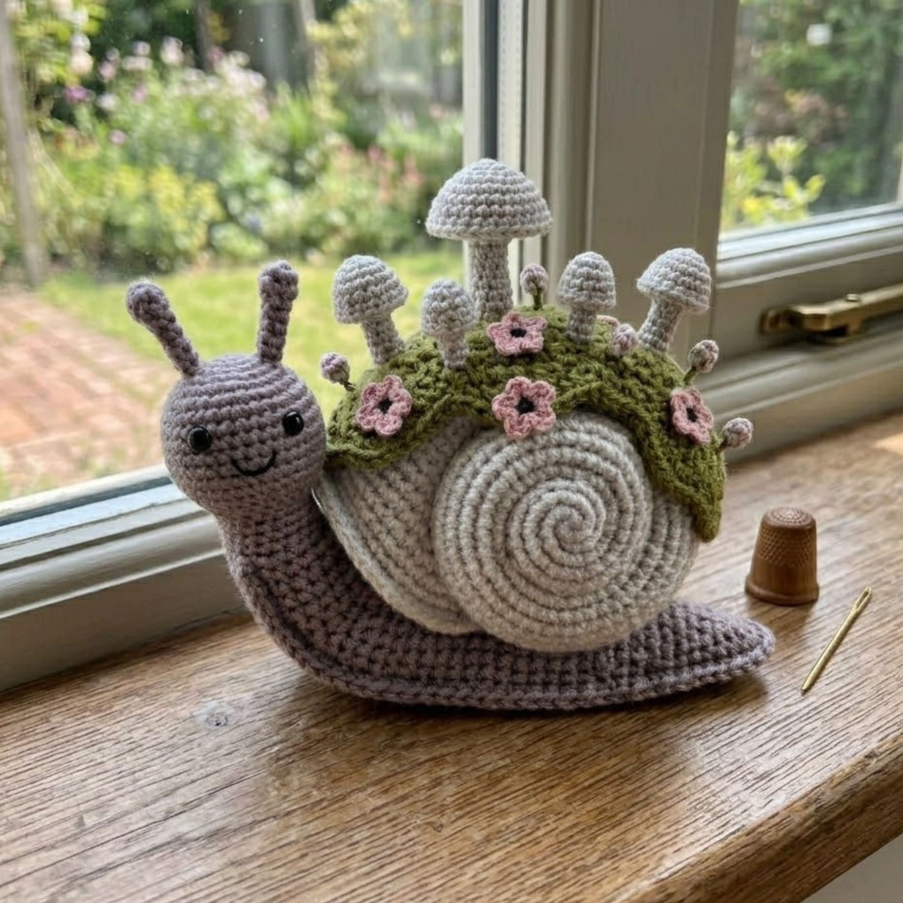 Cute Crochet Garden Snail Plush with Mushroom Shell, Kawaii Amigurumi Woodland Toy, Handmade Nursery Decor Gift, Cottagecore Soft Toy 4-12in