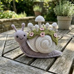 Cute Crochet Garden Snail Plush with Mushroom Shell, Kawaii Amigurumi Woodland Toy, Handmade Nursery Decor Gift, Cottagecore Soft Toy 4-12in