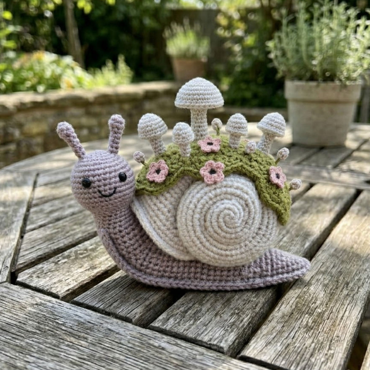 Cute Crochet Garden Snail Plush with Mushroom Shell, Kawaii Amigurumi Woodland Toy, Handmade Nursery Decor Gift, Cottagecore Soft Toy 4-12in