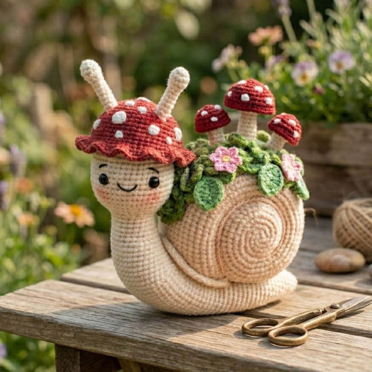 Crochet Mushroom Snail Plush, Kawaii Amigurumi Garden Snail Doll, Handmade Cottagecore Nursery Decor Gift, Woodland Soft Toy Sizes 4-12inch