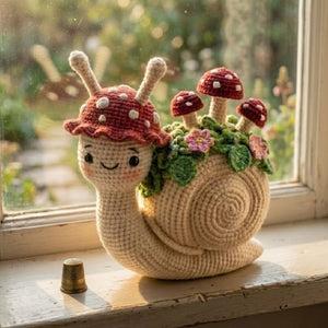 Crochet Mushroom Snail Plush, Kawaii Amigurumi Garden Snail Doll, Handmade Cottagecore Nursery Decor Gift, Woodland Soft Toy Sizes 4-12inch
