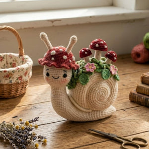 Crochet Mushroom Snail Plush, Kawaii Amigurumi Garden Snail Doll, Handmade Cottagecore Nursery Decor Gift, Woodland Soft Toy Sizes 4-12inch