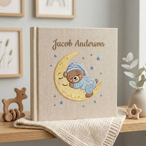 Personalized Baby Photo Album, Hand Embroidered Dinosaur Memory Book, Custom Name Keepsake, Woodland Nursery Gift, Newborn, Baby Shower Gift