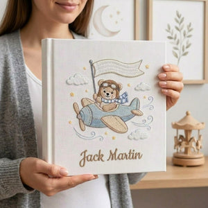 Personalized Baby Photo Album, Hand Embroidered Dinosaur Memory Book, Custom Name Keepsake, Woodland Nursery Gift, Newborn, Baby Shower Gift
