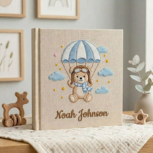 Personalized Baby Photo Album, Hand Embroidered Dinosaur Memory Book, Custom Name Keepsake, Woodland Nursery Gift, Newborn, Baby Shower Gift