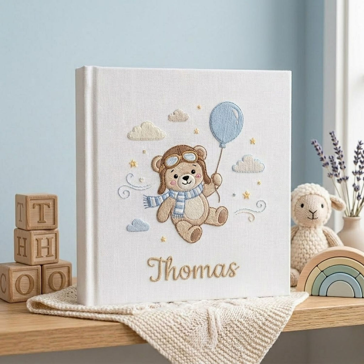 Personalized Baby Photo Album, Hand Embroidered Dinosaur Memory Book, Custom Name Keepsake, Woodland Nursery Gift, Newborn, Baby Shower Gift