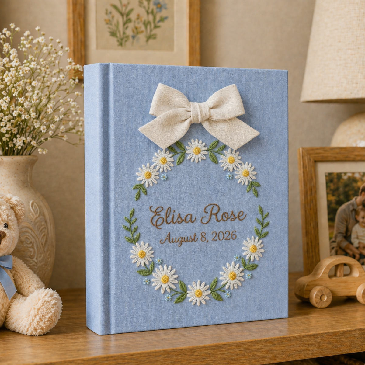 Hand Embroidered Photo Album With Sleeves, Unique Photo Album, Floral Memory Book, Gift for Mom, Teacher Appreciation, Baby Scrapbook