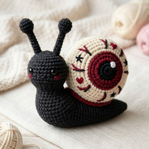 Cute Crochet Eyeball Snail Plush, Gothic Amigurumi Halloween Snail Doll, Handmade Spooky Nursery Decor Gift, Oddity Soft Toy Sizes 4-12in