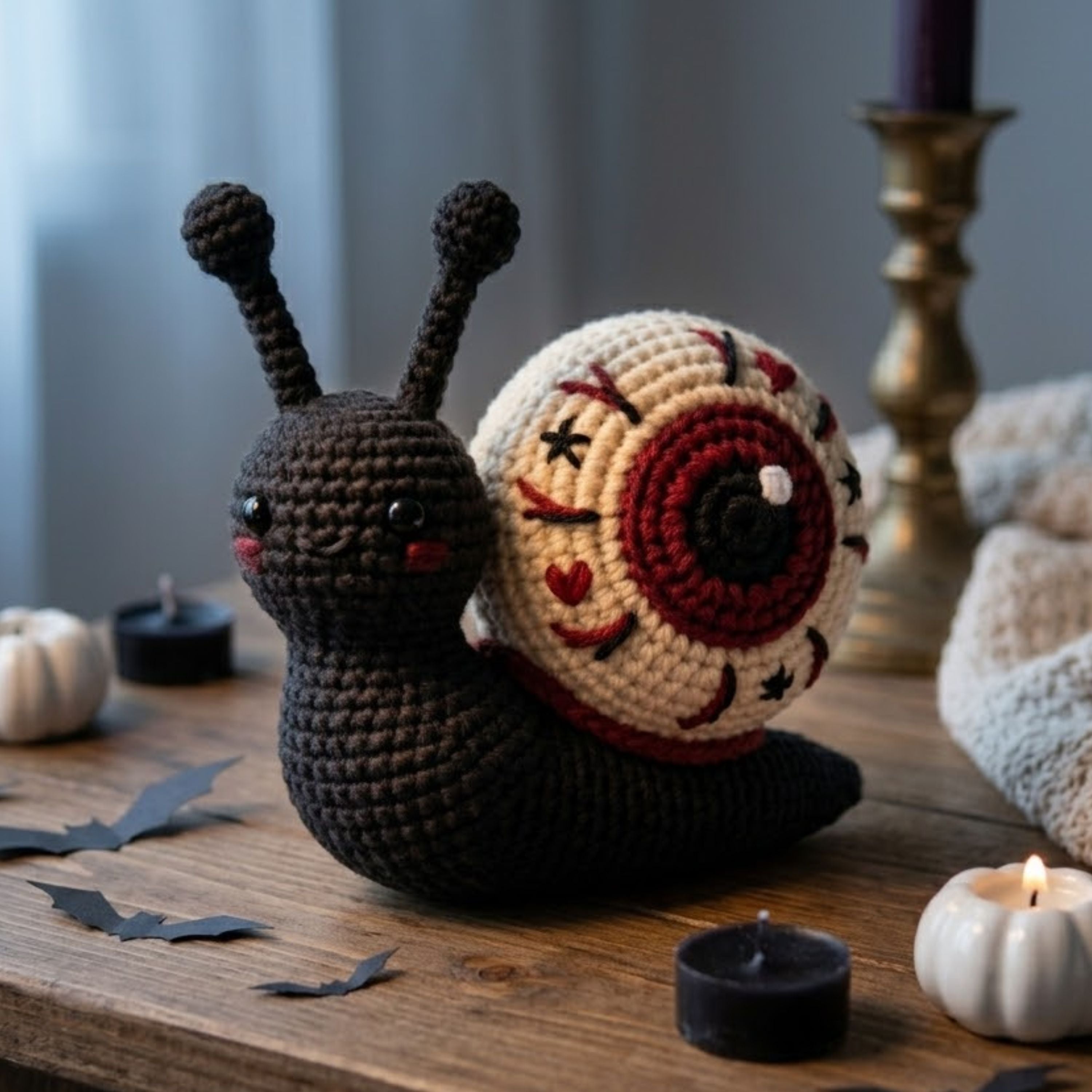 Cute Crochet Eyeball Snail Plush, Gothic Amigurumi Halloween Snail Doll, Handmade Spooky Nursery Decor Gift, Oddity Soft Toy Sizes 4-12in