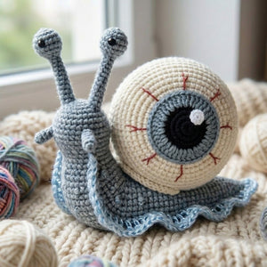 Cute Crochet Eyeball Snail Plush, Kawaii Amigurumi Gothic Snail Doll, Handmade Spooky Nursery Decor Gift, Oddity Soft Toy Sizes 4-12in Doll