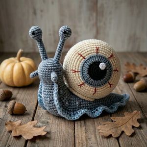 Cute Crochet Eyeball Snail Plush, Kawaii Amigurumi Gothic Snail Doll, Handmade Spooky Nursery Decor Gift, Oddity Soft Toy Sizes 4-12in Doll
