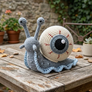 Cute Crochet Eyeball Snail Plush, Kawaii Amigurumi Gothic Snail Doll, Handmade Spooky Nursery Decor Gift, Oddity Soft Toy Sizes 4-12in Doll