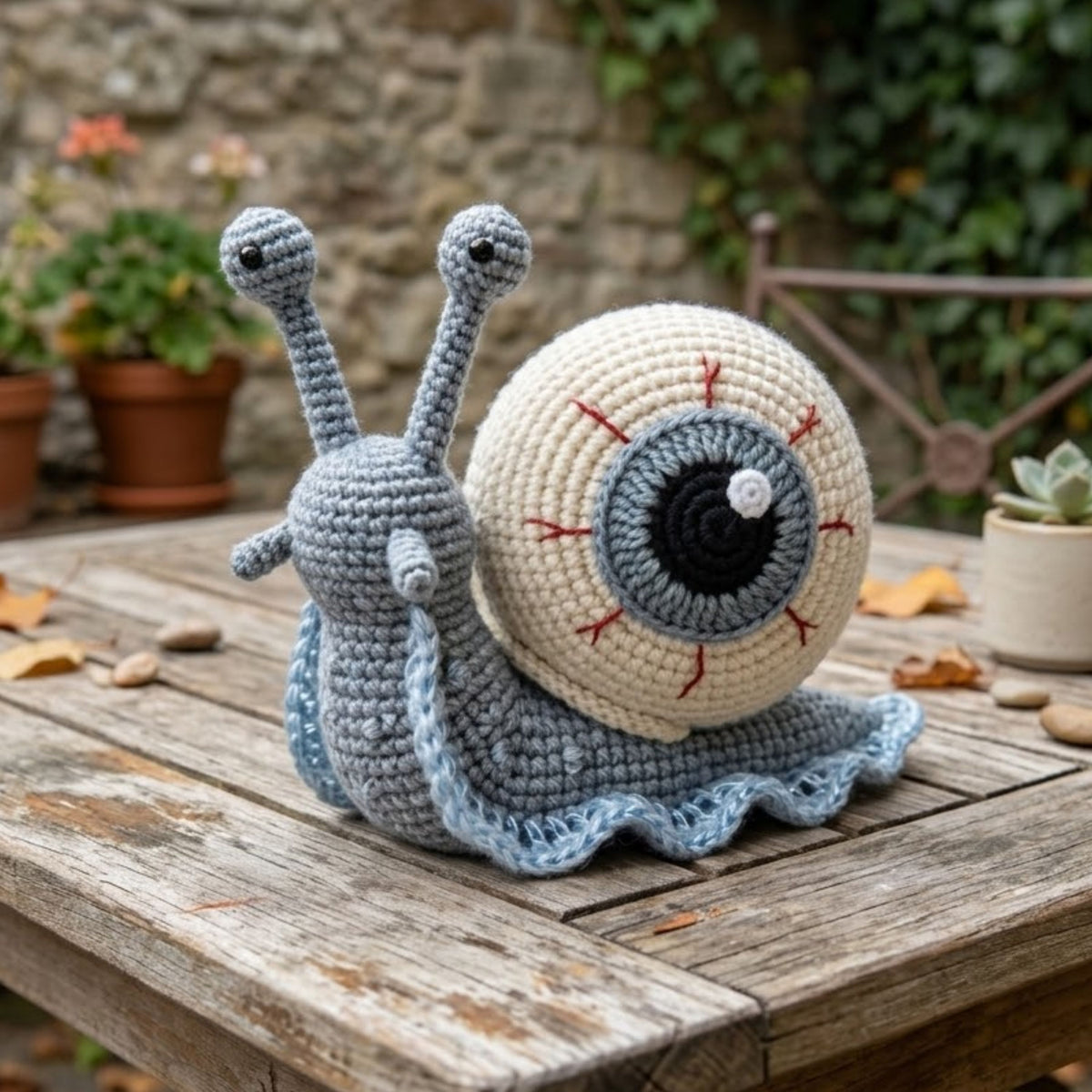 Cute Crochet Eyeball Snail Plush, Kawaii Amigurumi Gothic Snail Doll, Handmade Spooky Nursery Decor Gift, Oddity Soft Toy Sizes 4-12in Doll