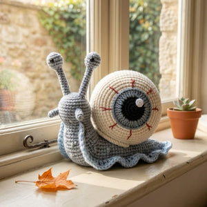 Cute Crochet Eyeball Snail Plush, Kawaii Amigurumi Gothic Snail Doll, Handmade Spooky Nursery Decor Gift, Oddity Soft Toy Sizes 4-12in Doll