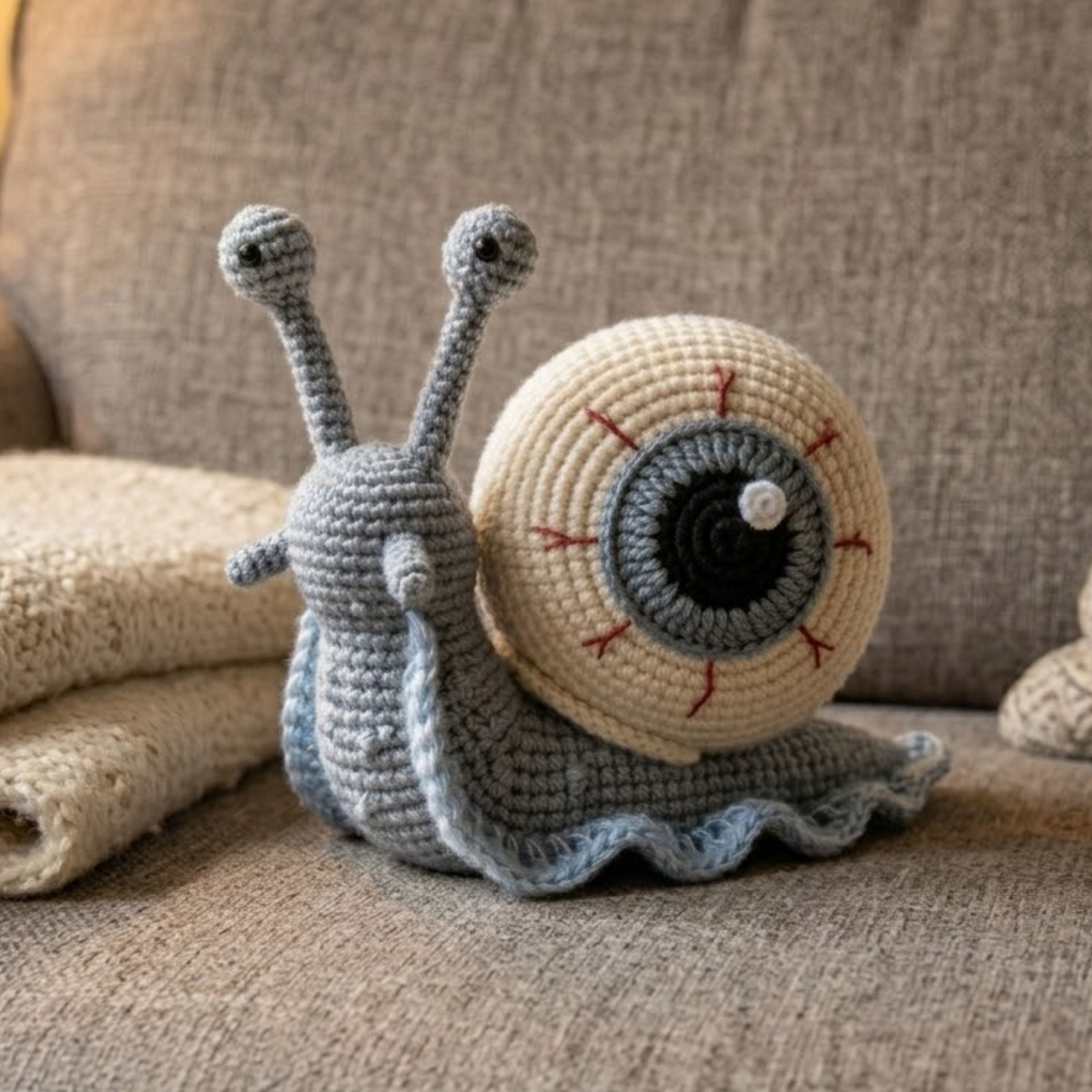 Cute Crochet Eyeball Snail Plush, Kawaii Amigurumi Gothic Snail Doll, Handmade Spooky Nursery Decor Gift, Oddity Soft Toy Sizes 4-12in Doll