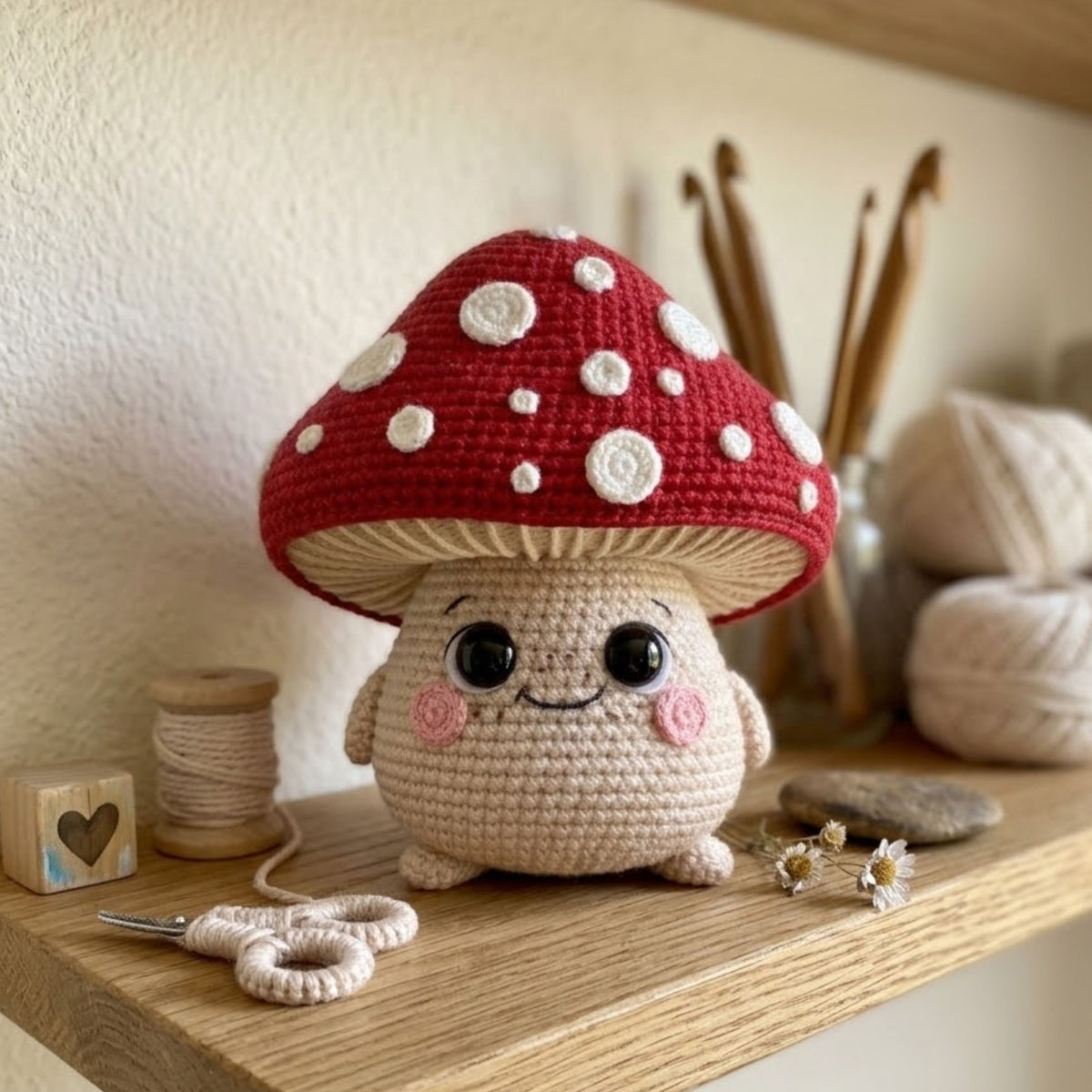 Cute Crochet Mushroom Plush, Kawaii Amigurumi Toadstool Doll, Handmade Cottagecore Nursery Decor Gift, Woodland Soft Toy Sizes 4-12in Decor