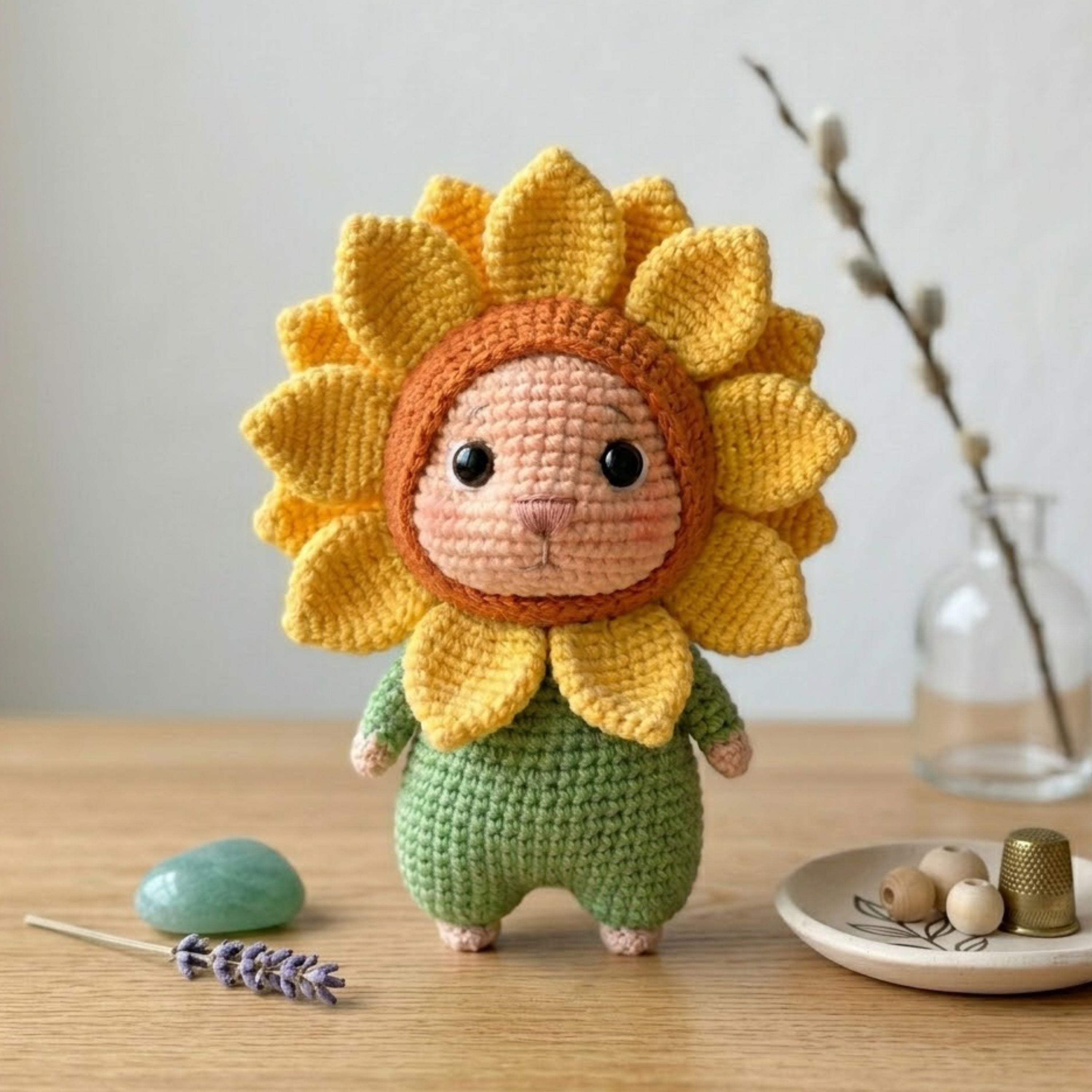 Cute Crochet Sunflower Doll Plush, Kawaii Amigurumi Flower Baby Toy, Handmade Spring Nursery Decor Gift, Soft Garden Plush Sizes 4-12in