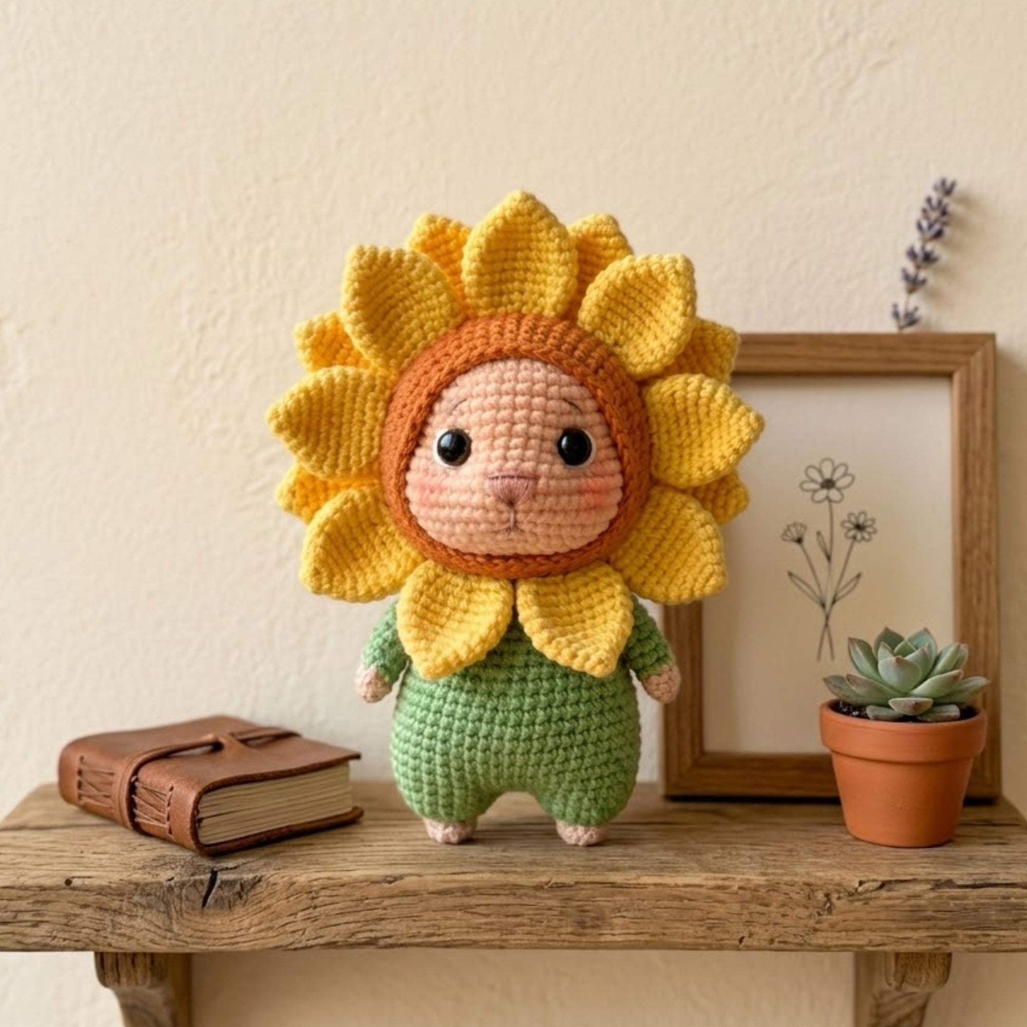 Cute Crochet Sunflower Doll Plush, Kawaii Amigurumi Flower Baby Toy, Handmade Spring Nursery Decor Gift, Soft Garden Plush Sizes 4-12in
