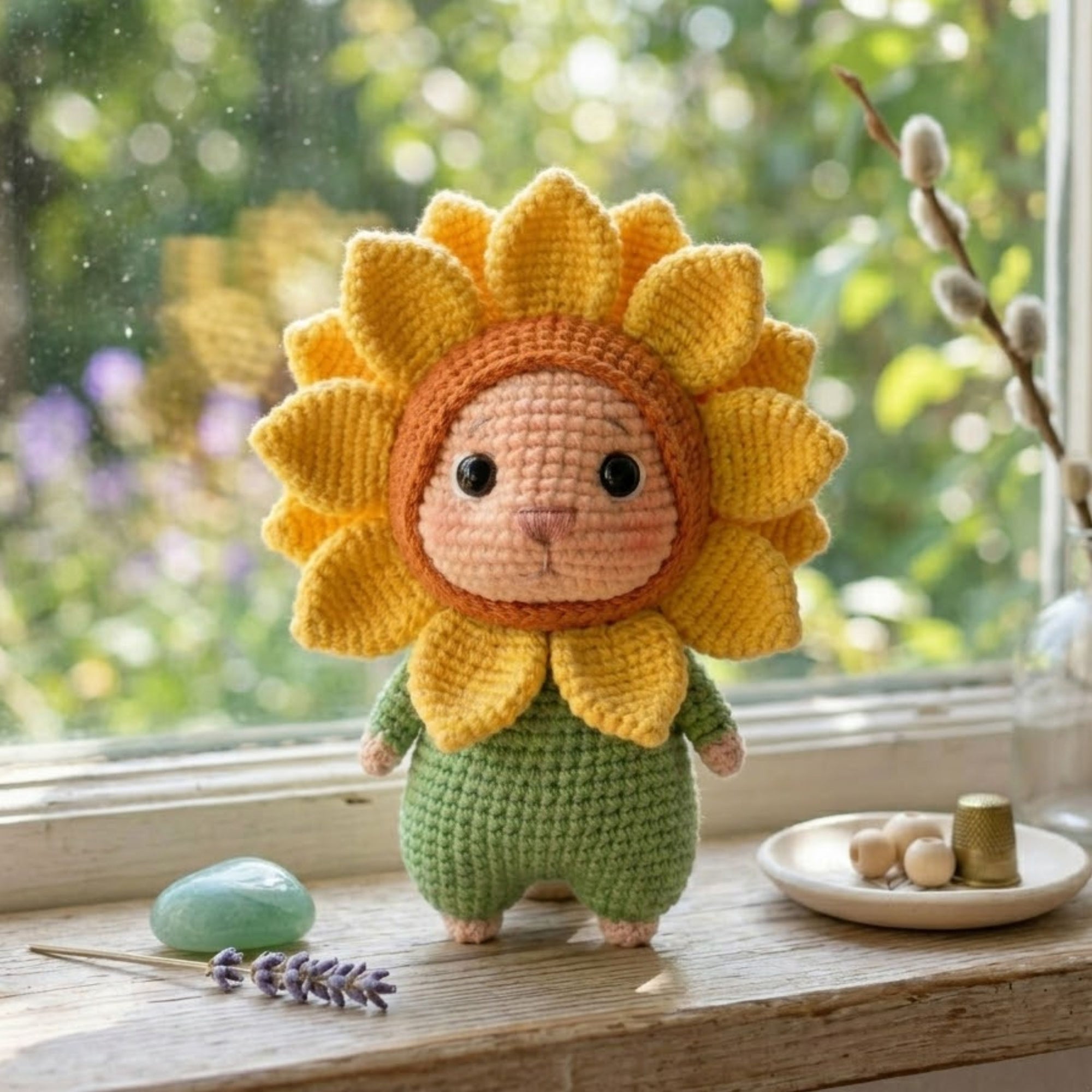 Cute Crochet Sunflower Doll Plush, Kawaii Amigurumi Flower Baby Toy, Handmade Spring Nursery Decor Gift, Soft Garden Plush Sizes 4-12in