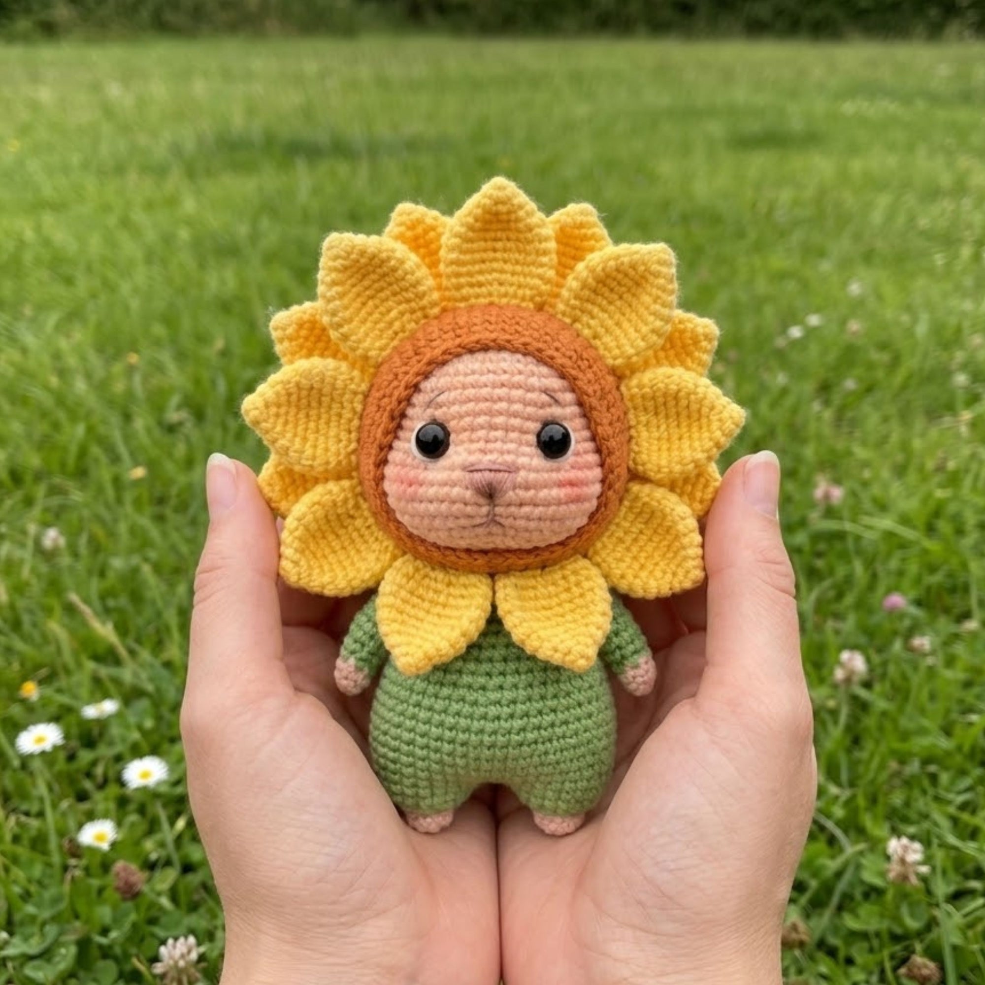 Cute Crochet Sunflower Doll Plush, Kawaii Amigurumi Flower Baby Toy, Handmade Spring Nursery Decor Gift, Soft Garden Plush Sizes 4-12in
