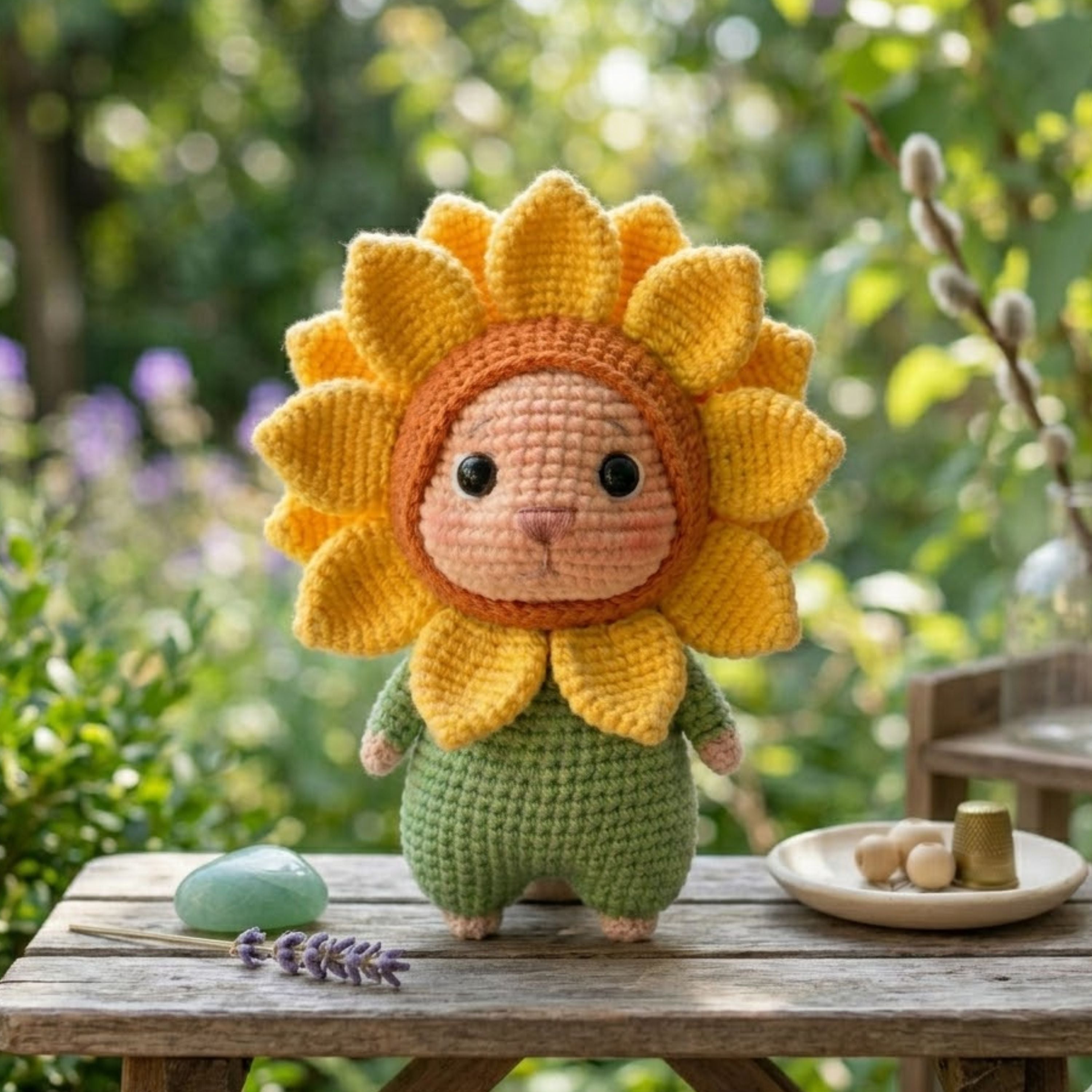 Cute Crochet Sunflower Doll Plush, Kawaii Amigurumi Flower Baby Toy, Handmade Spring Nursery Decor Gift, Soft Garden Plush Sizes 4-12in