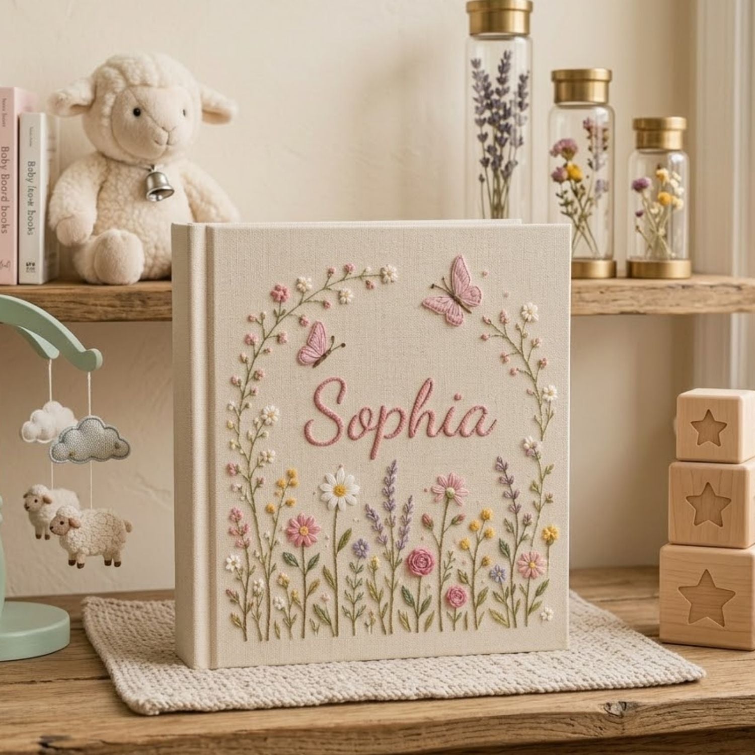 Personalized Baby Photo Album, Hand Embroidered Dinosaur Memory Book, Custom Name Keepsake, Woodland Nursery Gift, Newborn, Baby Shower Gift