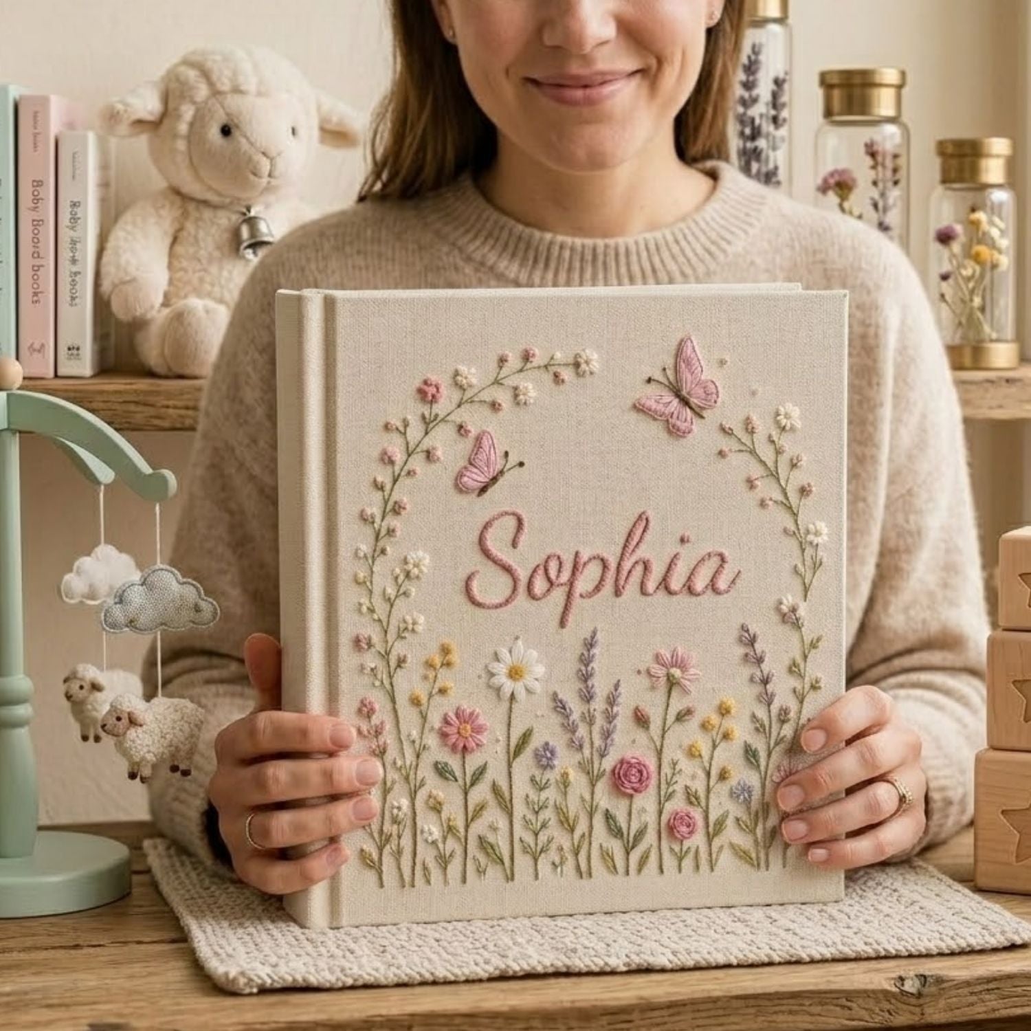Personalized Baby Photo Album, Hand Embroidered Dinosaur Memory Book, Custom Name Keepsake, Woodland Nursery Gift, Newborn, Baby Shower Gift