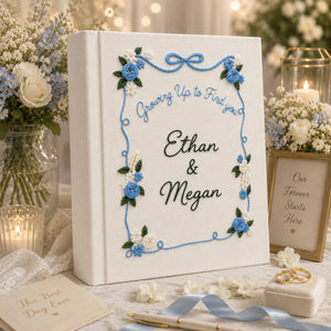 Personalized Hand Embroidered Wedding Photo Album, Floral Embroidered Scrapbook, Anniversary Gift for Couple, Bridal Shower Gift