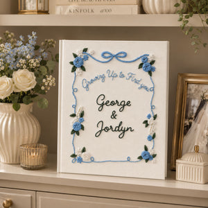Personalized Hand Embroidered Wedding Photo Album, Floral Embroidered Scrapbook, Anniversary Gift for Couple, Bridal Shower Gift