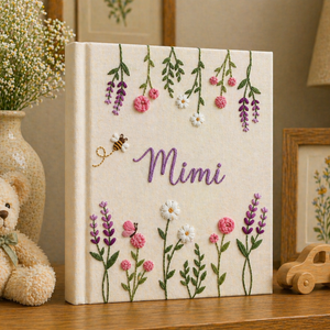 Hand Embroidered Floral Photo Album With Sleeves, Custom Floral Keepsake Book, Handmade Memory Scrapbook, Gift for Mom, Teacher, Baby Shower
