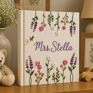 Hand Embroidered Floral Photo Album With Sleeves, Custom Floral Keepsake Book, Handmade Memory Scrapbook, Gift for Mom, Teacher, Baby Shower