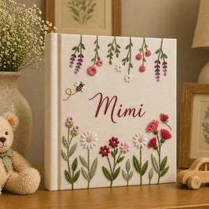 Hand Embroidered Floral Photo Album With Sleeves, Custom Floral Keepsake Book, Handmade Memory Scrapbook, Gift for Mom, Teacher, Baby Shower